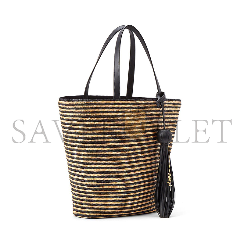YSL SAINT LAURENT STRIPED TOTE IN RAFFIA AND LEATHER 600308 (30*28*15cm)